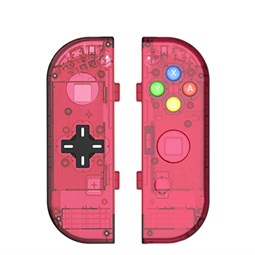 BASSTOP Translucent NS Joycon Handheld Controller Housing With D-Pad Button DIY Replacement Shell Case for Nintendo Switch Joy-Con (L/R) Without Electronics (Joycon D-Pad-Watermelon Red)