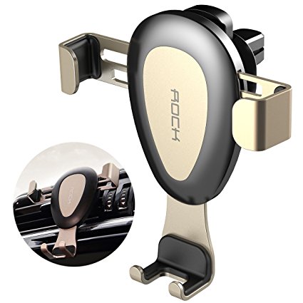 Universal Smarphones Gravity Car Vent Mount ROCK Meatl Auto Air Outlet Phone Holder Stand for iPhone Samsung and More,Up To 6.0 inches (Gold)