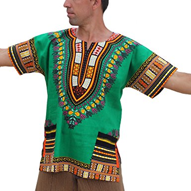 RaanPahMuang Unisex African Bright Dashiki Cotton Shirt Variety Colors