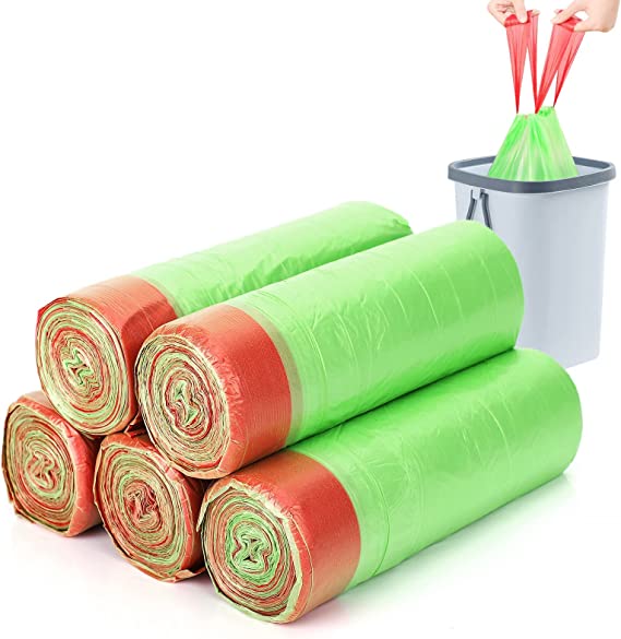 Compostable Trash Bags 15L with Handle Tie, 100 PCS Bamyko Small Biodegradable Garbage Bags, Recycle,Strong,Durable Liners Fit 10-15L Trash Can for Kitchen,/Bathroom/Bedroom/Office/Wastebasket