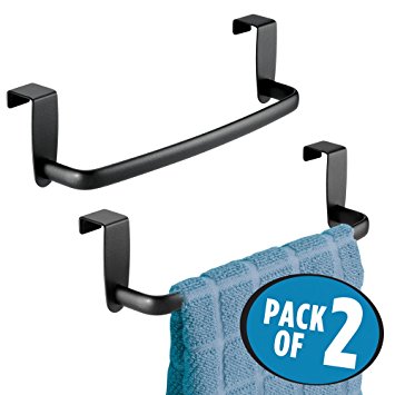 MetroDecor mDesign Over-the-Cabinet Kitchen Dish Towel Bar Holder - Pack of 2, 9", Matte Black