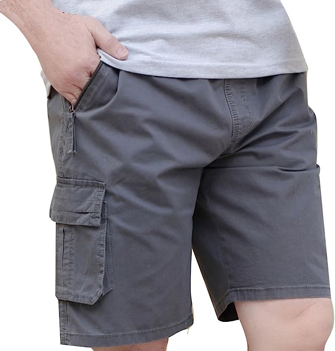 YangguTown Men's Cotton Full Elastic Waist Cargo Shorts Loose Fit Drawstring Short