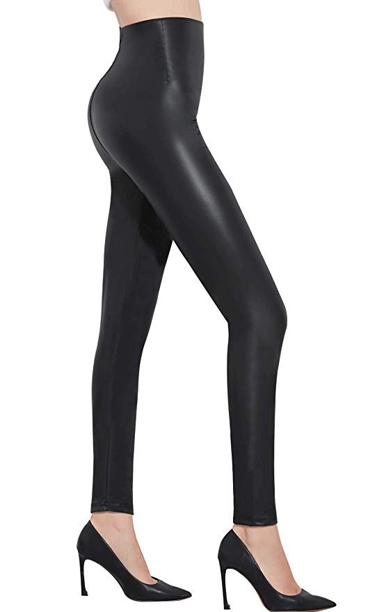 Pelisy Womens Faux Leather High Waisted Leggings Stretchy Skinny Leather Pants