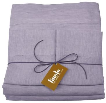 Linoto Luxurious 100% Pure Linen Bed Sheet Set Natural 4 Piece, Full, Lavender