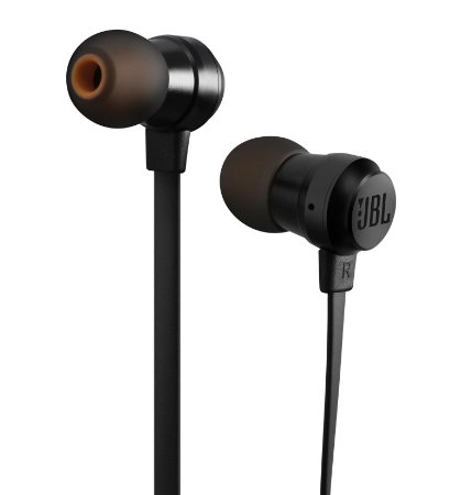 JBL T280A Stereo In-Ear Headphones with Flat Cable In-Line 1-Button Remote and Microphone - Black