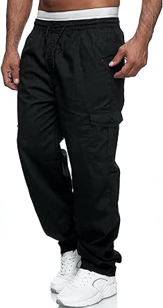 VANVENE Pantalon de travail cargo pour homme en coton léger décontracté avec taille élastique et cordon de serrage avec poches