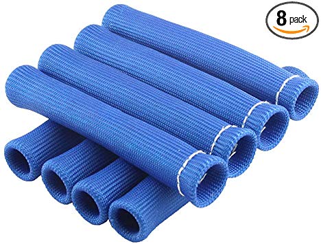 Spark Plug Protect Boot 1600 Degree Heat Shield Thermal Protection Insulator Sleeve Spark Plug Wire Boots 6 inch for Car Truck (Pack of 8) (Blue)