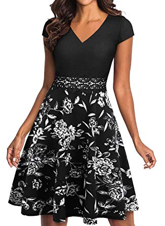 YATHON Women's Elegant Floral Lace Embroidery Flared A-Line Swing Casual Party Cocktail Dresses