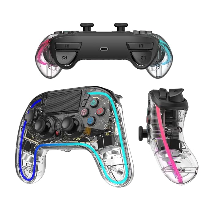 Kreo Mirage Wireless RGB Gaming controller For PC, Android, iOS, and PS4, gamepad with programmable buttons, Dual joystick, Haptic Feedback, Dual motors force, usb C & Bluetooth with Zero Lag Connectivity