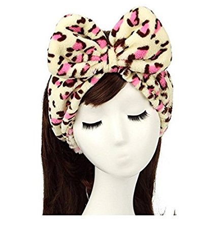 G2PLUS® Sweet Super Soft Caroset Polka Dots Wash Cosmetic Headband (Yellow & Leopard)