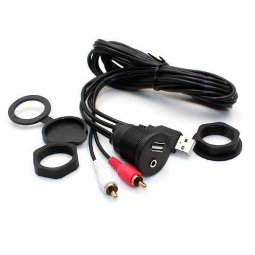 Rerii 2 Meters Length USB And 2 RCA to USB and 35mm Female Flush Mount For Car Boat and Motorcycle FAST Delivery GuaranteeFulfilled By Amazon Normally Can receive in 3 days