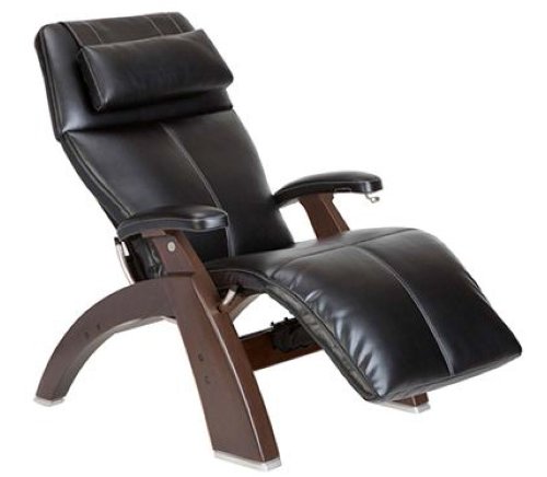 Human Touch PC-410 Perfect Chair Series 2 Dark Walnut Manual Recline Wood Base Zero-Gravity Recliner - Black Premium Top-Grain Leather - Standard Ground Shipping Included