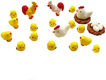DoTebpa 22Pcs Miniature Family Chicken,Cock,Hen,Egg,Chicken Nest Ornament Micro Landscape Fairy Garden Decor