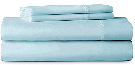 Saatvik Home Care Comfort 400 Thread Count 100% Long Staple Cotton Sheet Set,4 Piece Set, Queen Sheets,Hotel Collection Soft Luxury Bed Sheets Breathable,Fits Upto 18" Deep Pocket,Blue