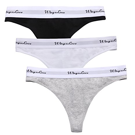 WingsLove 3 Pack Women Seamless Cotton Sexy String Tangas Thong Panties Underwear