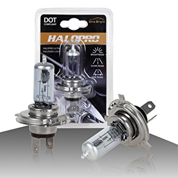 HaloPro High Performance 2pcs H4 9003 HB2 12V 60/55W Headlight High&Low Beam Halogen Bulb 7000-8000K Night White Mercedes-Benz /Mitsubishi /Ford