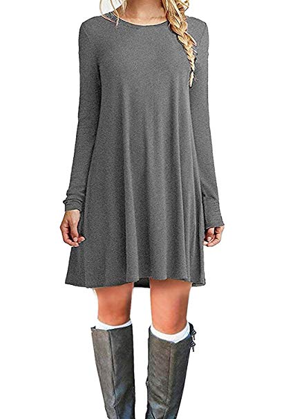 Viishow Women's Summer Basic Long/Short Sleeve Casual Loose T-Shirt Dresses