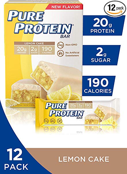 Pure Protein Bars, High Protein, Nutritious Scks to Support Energy, Low Sugar, Gluten Free, Lemon Cake, 1.76 Oz, Pack of 12