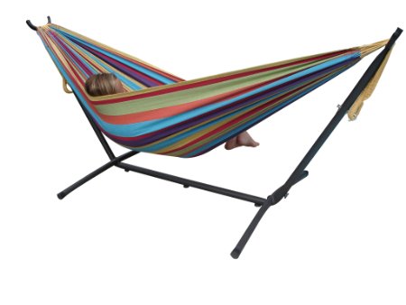 Vivere Double Cotton Tropical Hammock with Stand - Multi-Colour