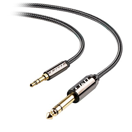 J&D Gold-Plated 3.5mm 1/8" Male TRS to 6.35mm 1/4" Male TRS Stereo Audio Cable with Zinc Alloy Housing and Nylon Braid for iPhone, iPad, iPod, Laptop, Home Theater Devices, Amplifiers, etc - 6 Feet