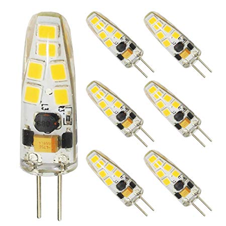 Dimmable LED G4 Bulb Mini Bi-pin Base Light Bulb AC DC 12V 10-20V 3Watt Daylight White 6000K-6500K jc Type T3 20W G4 Halogen Bulb Replacement（6-Pack)