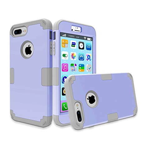 iPhone 7 Plus Case, MCUK 3 in 1 Hybrid Best Impact Defender Cover Silicone Rubber Skin Hard Combo Bumper with Scratch-Resistant Case for Apple iPhone 7 Plus (2016) (Light Purple Grey)