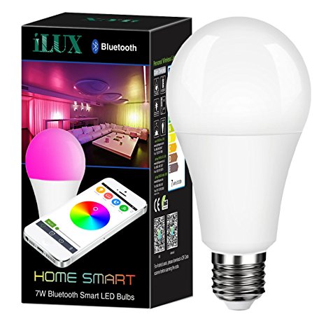 LE Smart Bluetooth LED Light Bulb, 7W Dimmable ,Multi-Color Changing Lights, Smartphone Controlled RGBW Bulb, A21 E26 Warm White, Compatible with iphone and Android