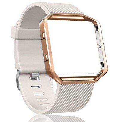 Fitbit Blaze Bands, Olytop Silicone Classic Bracelet Replacement Wristband strap with frame for Fitbit Blaze Smart Fitness Watch (Beige Band Rose Gold Frame, Small (5.3''-6.7''))