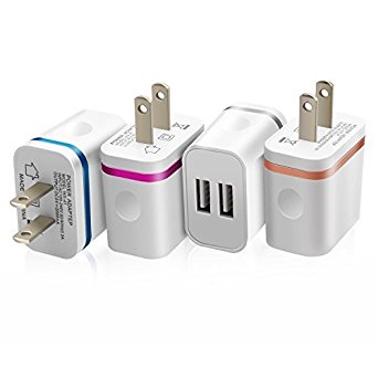 SEGMOI 5V/2.0Amp US Plug Dual USB Port 2 Ports Travel Wall Charger Easy Grip Home Power Adapter for iPhone 6 6S Plus 6Plus SE 5S 5C 4 4S Samsung HTC LG Mobile Phone (4Pack-Blue/HotPink/Grey/Rose Gold)