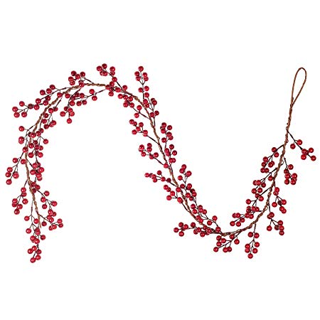 Artiflr 6FT Red Berry Garland, Flexible Artificial Red and Burgundy Berry Christmas Garland for Indoor Outdoor Hone Fireplace Decoration for Winter Holiday New Year Decor