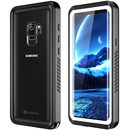 SPIDERCASE Galaxy S9 Waterproof Case, Full Body Protective Rugged Cover Snowproof Dirtproof IP68 Certified Waterproof Case for Samsung Galaxy S9 (Black/Clear)