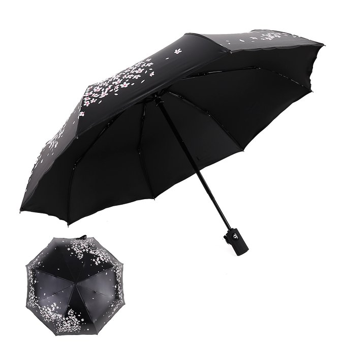 RENZER Travel Umbrella Compact Rain Umbrella Windproof for Women Automatic Open/close Cherry Sunny Umbrella