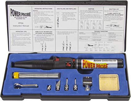 POWER PROBE Butane Soldering Kit (PPSK) [Automotive Diagnostic Car Test Tool, Easy Start Electronic Ignition, Adjustable Flame, with Multiple Tips]