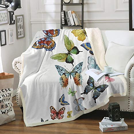 Sleepwish Butterfly Blanket Home Throw Blanket Sherpa Flannel Fleece Reversible Blankets Girls Hippie Blanket (50 x 60 Inch)