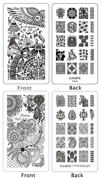 Ejiubas 2 Pcs Double-sided Mixed Design Henna Floral Egypt Nail Stamping Image Plates Manicure Collection