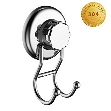 Non-Slip NeverRust Suction Cup Hook Non Fall Down Super Powerful Vacuum 304 Stainless Steel Heavy Duty Holder Use for Flat Smooth Wall Surface Towel Robe Bathroom Kitchen Shower Bath Coat