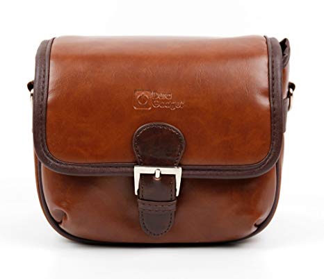 DURAGADGET Small Brown PU Leather Satchel Carry Bag - Suitable for The Kodak Printomatic Instant Print Camera