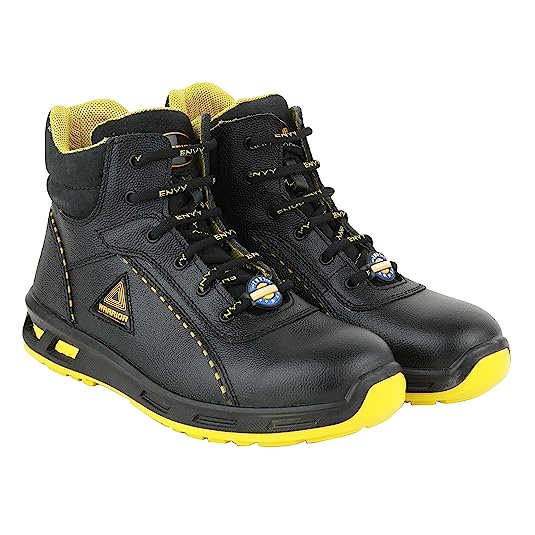 Liberty Warrior Envy Earth Safety Boots for Men, Ankle Boot, Genuine Leather, Steel Toe, Yellow/Black, Sizes-6UK-11UK