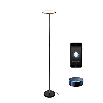 Floor Lamp,TECKIN WiFi Smart Uplighter Dimmable LED Floor lamp Compatible with Amazon Alexa Google Assistant,Tall Standing Modern Pole Lamp Enabled Remote Control for Living Rooms & Offices-Black