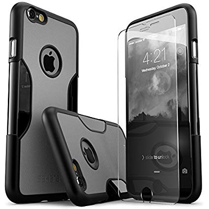 iPhone 6 Plus Case, iPhone 6s Plus Case, Black Gray SaharaCase Protective Kit withBonus Tempered Glass Screen Protector Rugged Slim Protection, Shock-Absorbing bumper with Hard Plastic Frame