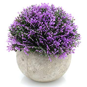 Velener Mini Plastic Artificial Pine Ball Topiary Plant with Pots for Home Decor (Purple)