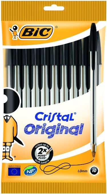 BiC Cristal Original 1.0 mm Ball Pen - Black, Pack of 10