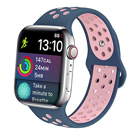 Idon Compatible for Apple Watch Band 38MM 40MM 42MM 44MM, Soft Breathable Silicone Sport Band Replacement Wristband Compatible for iWatch Apple Watch Series 4/3/ 2/1, S/M M/L Size