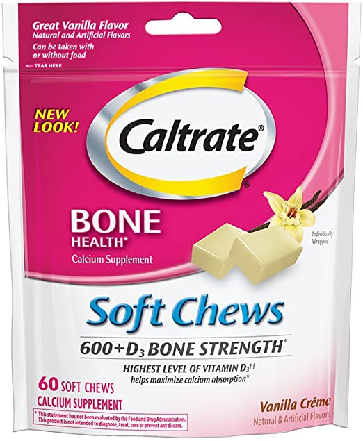 Caltrate 600 D3, Calcium and Vitamin D3 Supplement Soft Chews, 600mg (Vanilla Crème Flavor, 60 Count)