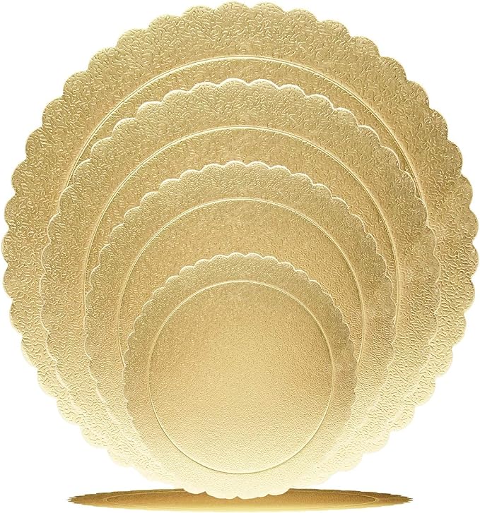 4 Pack Cake Boards Golden Round Cake Circles 6, 8, 10, 12 Inch Cake Base Cardboard, 1 of Each Size Set for Baking Cake, Gold