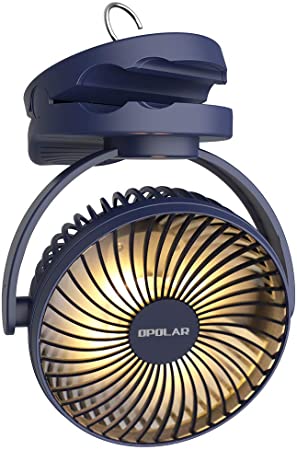 OPOLAR 5000mAh Camping Lantern Clip On Fan with Hanging Hook, 4 Speeds Quiet Wind Personal Fan with 35 Hours Work Time for Tent, Hurricane Emergency, Battery Operated Desk Fan for Home & Office