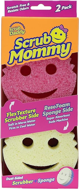 Scrub Daddy/Mommy Rose Éponge Vaisselle Lavable Anti Scratch Double Face, Cuisine et Salle de Bain, Anti-Rayures, Antibactérienne et Réutilisable, Grattante Flextexture, Lot de 2