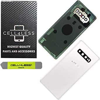 CELL4LESS Back Glass Replacement for The Galaxy S10  Plus Model SM-G975 Including Camera Frame, Lens, & Removal Tool (Ceramic White)