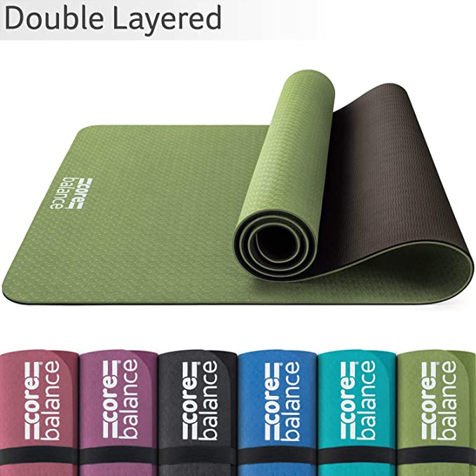 Core Balance TPE Foam Yoga Mat, Non Slip 6mm Thick Pilates Mat, Eco Friendly, Exercise, Fitness, Carry Strap, 183cm x 65cm x 6mm