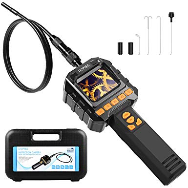 HOMIEE Inspection Camera Borescope with Large Color LCD Screen and Video Recording, 3.2ft IP67 Waterproof Semi-Rigid Snake Endoscope Tube and 8 Brightness LED Level, Portable Toolbox Included